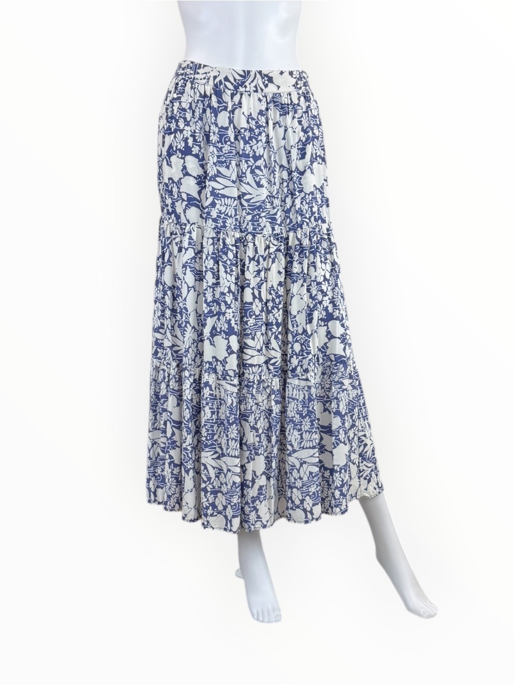 Cynthia Rowley NWT Blue Floral Tiered Maxi Skirt Size XS G0995
